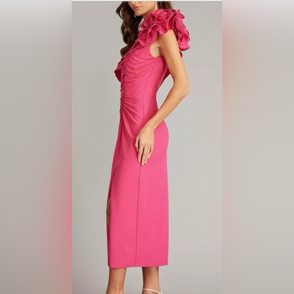 Tadashi Shoji BOS24101MD - Pike Draped Rosette Shoulder Sheath Dress NWT